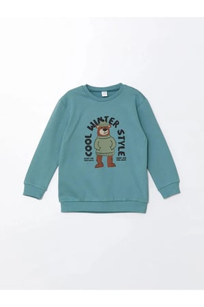 LCW Kids Bisiklet Yaka Kalın Baskılı Erkek Bebek Sweatshirt
