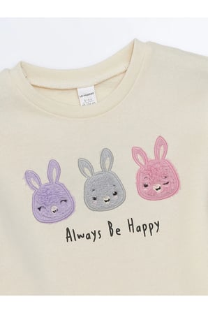 Lcw Kids Ekru Bisiklet Yaka Kalın Baskılı Kız Bebek Sweatshirt