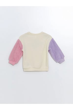 Lcw Kids Ekru Bisiklet Yaka Kalın Baskılı Kız Bebek Sweatshirt
