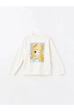 LCW Kids Ekru Bisiklet Yaka Kız Çocuk Kalın Sweatshirt 2'li