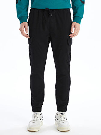 XSIDE Siyah Standart Kalıp Gabardin Erkek Kargo Pantolon