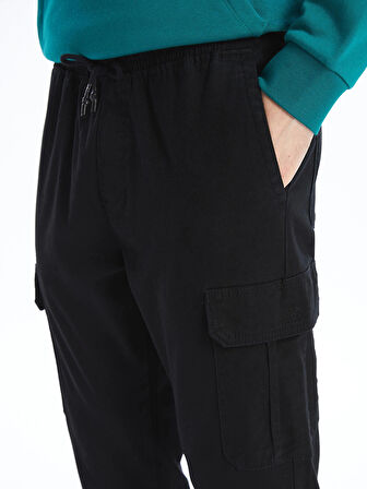 XSIDE Siyah Standart Kalıp Gabardin Erkek Kargo Pantolon