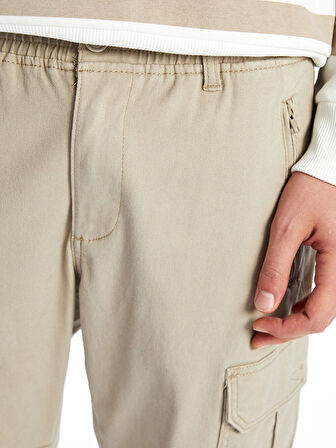 XSIDE Bej Slim Fit Gabardin Erkek Kargo Pantolon