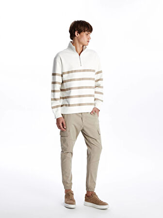 XSIDE Bej Slim Fit Gabardin Erkek Kargo Pantolon