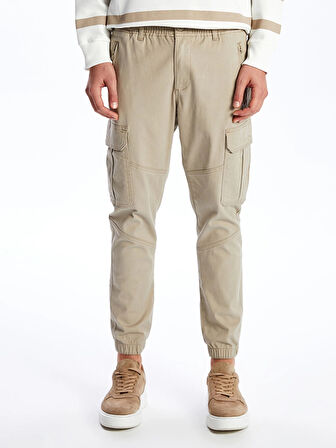 XSIDE Bej Slim Fit Gabardin Erkek Kargo Pantolon