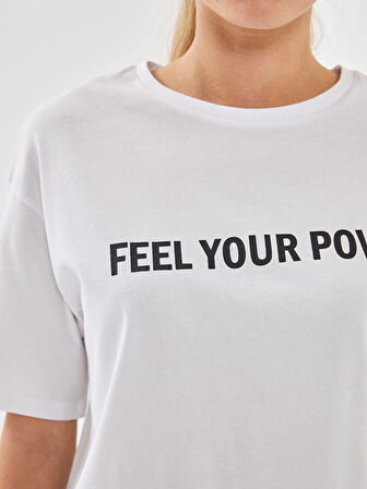 XSIDE ACTIVE Beyaz Bisiklet Yaka Baskılı Kadın Spor Tişört