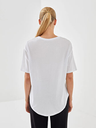 XSIDE ACTIVE Beyaz Bisiklet Yaka Baskılı Kadın Spor Tişört