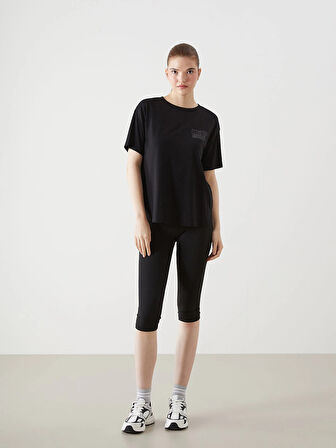 XSIDE ACTIVE Siyah Bisiklet Yaka Baskılı Kadın Spor Tişört