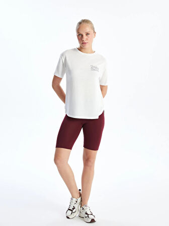 XSIDE ACTIVE Beyaz Bisiklet Yaka Baskılı Kadın Spor Tişört