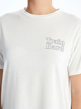 XSIDE ACTIVE Beyaz Bisiklet Yaka Baskılı Kadın Spor Tişört