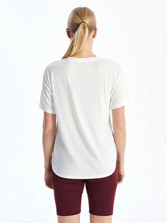 XSIDE ACTIVE Beyaz Bisiklet Yaka Baskılı Kadın Spor Tişört