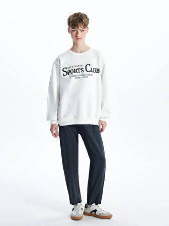 XSIDE ACTIVE Beyaz Baskılı Oversize Kadın Kalın Sweatshirt