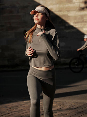 XSIDE ACTIVE ANTRASİT Dik Yaka Kadın Spor Tişört