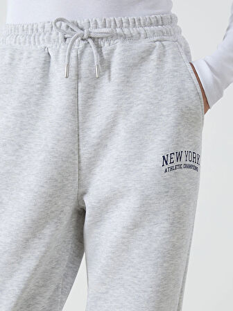 XSIDE ACTIVE Gri Baskılı Kadın Kalın Jogger Spor Eşofman Altı