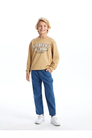 Lcw Bisiklet Yaka Baskılı Uzun Kollu Erkek Çocuk Sweatshirt