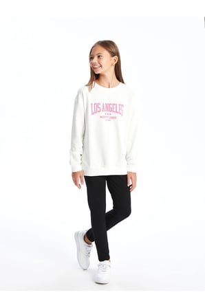 Beyaz Bisiklet Yaka Kız Çocuk Sweatshirt
