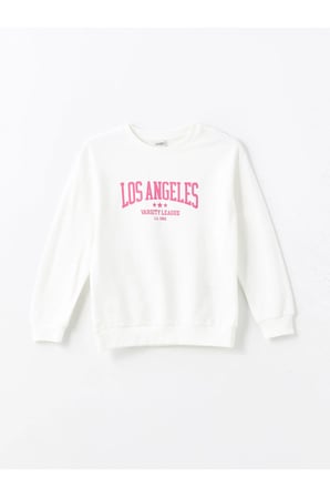 Beyaz Bisiklet Yaka Kız Çocuk Sweatshirt