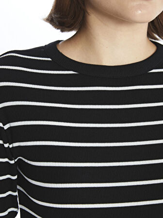 LCWAIKIKI Basic Siyah Bisiklet Yaka Çizgili Kadın Body