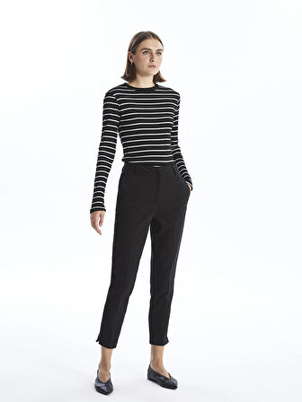 LCWAIKIKI Basic Siyah Bisiklet Yaka Çizgili Kadın Body