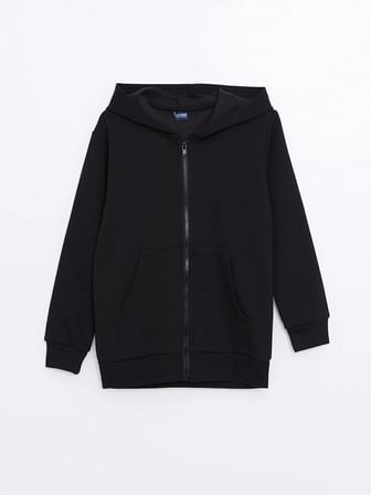 LCW Kids Siyah Kapüşonlu Erkek Çocuk Kalın Fermuarlı Sweatshirt