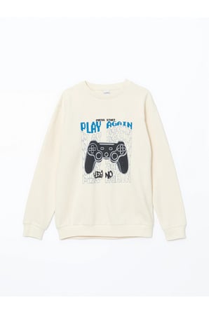 LCW Kids Bej Bisiklet Yaka Erkek Çocuk Sweatshirt