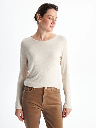 LCWAIKIKI Classic Bej Bisiklet Yaka Kadın Tişört