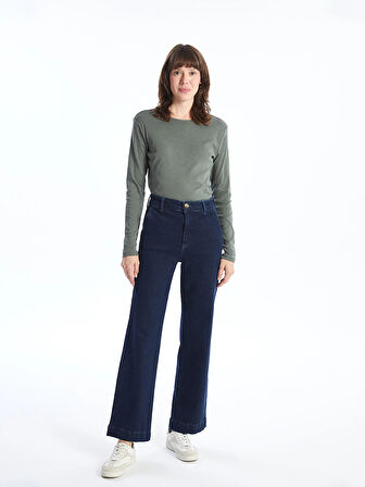 LCWAIKIKI Basic Yeşil Bisiklet Yaka Düz Uzun Kollu Kadın Body