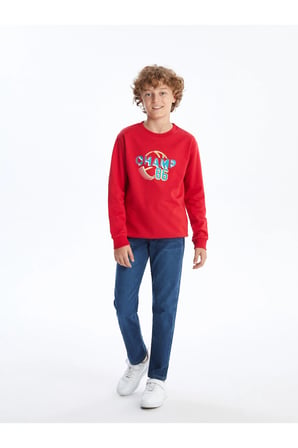 LCW Kids Kırmızı Bisiklet Yaka Erkek Çocuk Sweatshirt