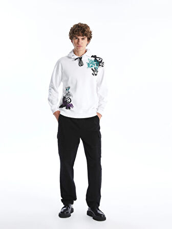 XSIDE Beyaz Uzun Kollu Baskılı Erkek Kalın Hoodie