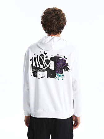 XSIDE Beyaz Uzun Kollu Baskılı Erkek Kalın Hoodie