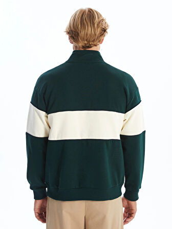 XSIDE YEŞİL Dik Yaka Uzun Kollu Renk Bloklu Erkek Kalın Sweatshirt