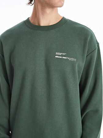 XSIDE Yeşil Bisiklet Yaka Baskılı Erkek Kalın Sweatshirt