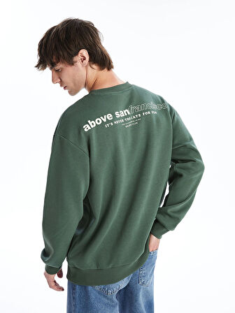 XSIDE Yeşil Bisiklet Yaka Baskılı Erkek Kalın Sweatshirt