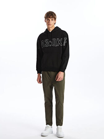 XSIDE Siyah Uzun Kollu Baskılı Erkek Kalın Hoodie