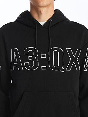 XSIDE Siyah Uzun Kollu Baskılı Erkek Kalın Hoodie