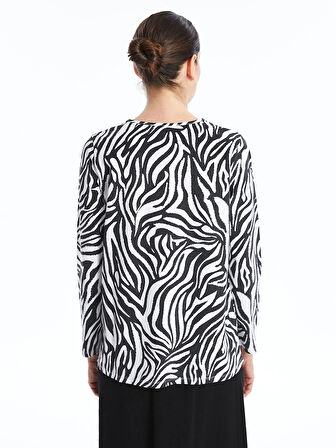 LCW Grace SİYAH Bisiklet Yaka Desenli Kadın Tişört