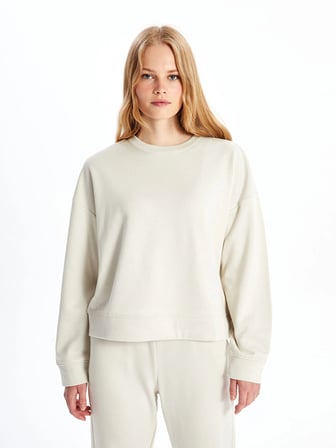 LCW Vision Bej Bisiklet Yaka Oversize Kadın Sweatshirt
