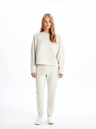 LCW Vision Bej Bisiklet Yaka Oversize Kadın Sweatshirt