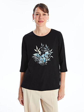 LCW Grace SİYAH Bisiklet Yaka Çiçekli Kadın Bluz