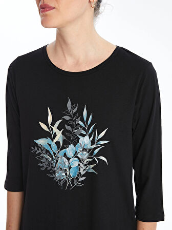 LCW Grace SİYAH Bisiklet Yaka Çiçekli Kadın Bluz
