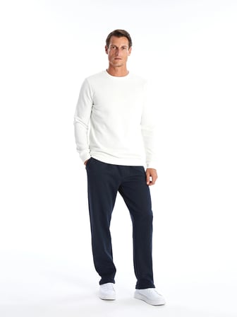 LCWAIKIKI Basic Beyaz Bisiklet Yaka Uzun Kollu Erkek Kalın Sweatshirt