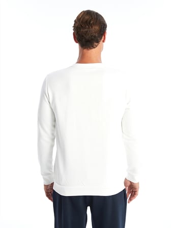 LCWAIKIKI Basic Beyaz Bisiklet Yaka Uzun Kollu Erkek Kalın Sweatshirt