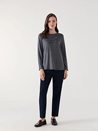 LCW Grace ANTRASİT Bisiklet Yaka Desenli Kadın Bluz
