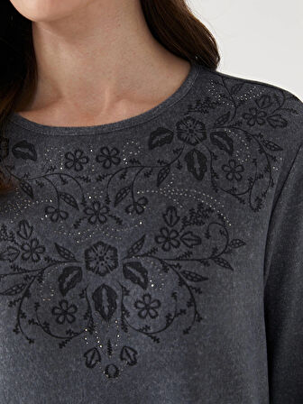 LCW Grace ANTRASİT Bisiklet Yaka Desenli Kadın Bluz