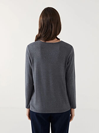 LCW Grace ANTRASİT Bisiklet Yaka Desenli Kadın Bluz