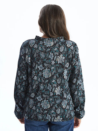 LCW Grace SİYAH Bağlamalı Yaka Desenli Kadın Bluz