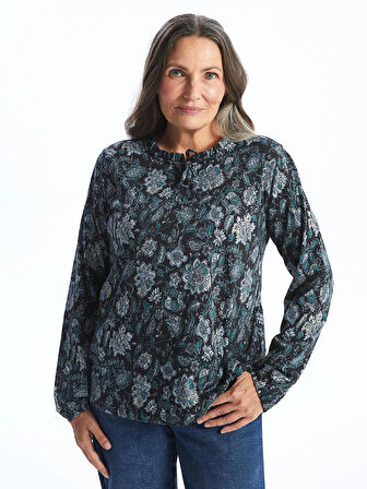 LCW Grace SİYAH Bağlamalı Yaka Desenli Kadın Bluz