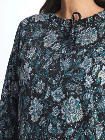 LCW Grace SİYAH Bağlamalı Yaka Desenli Kadın Bluz