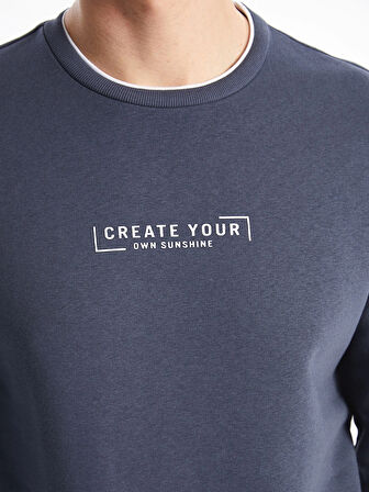 LCWAIKIKI Classic ANTRASİT Bisiklet Yaka Uzun Kollu Baskılı Erkek Kalın Sweatshirt