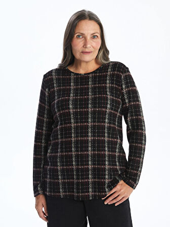 LC WAIKIKI SİYAH Bisiklet Yaka Desenli Kadın Bluz